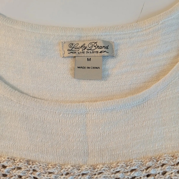 Lucky Brand Live In Love Sweater Womens Medium M Open Knit Crocheted wool blend - Picture 6 of 9